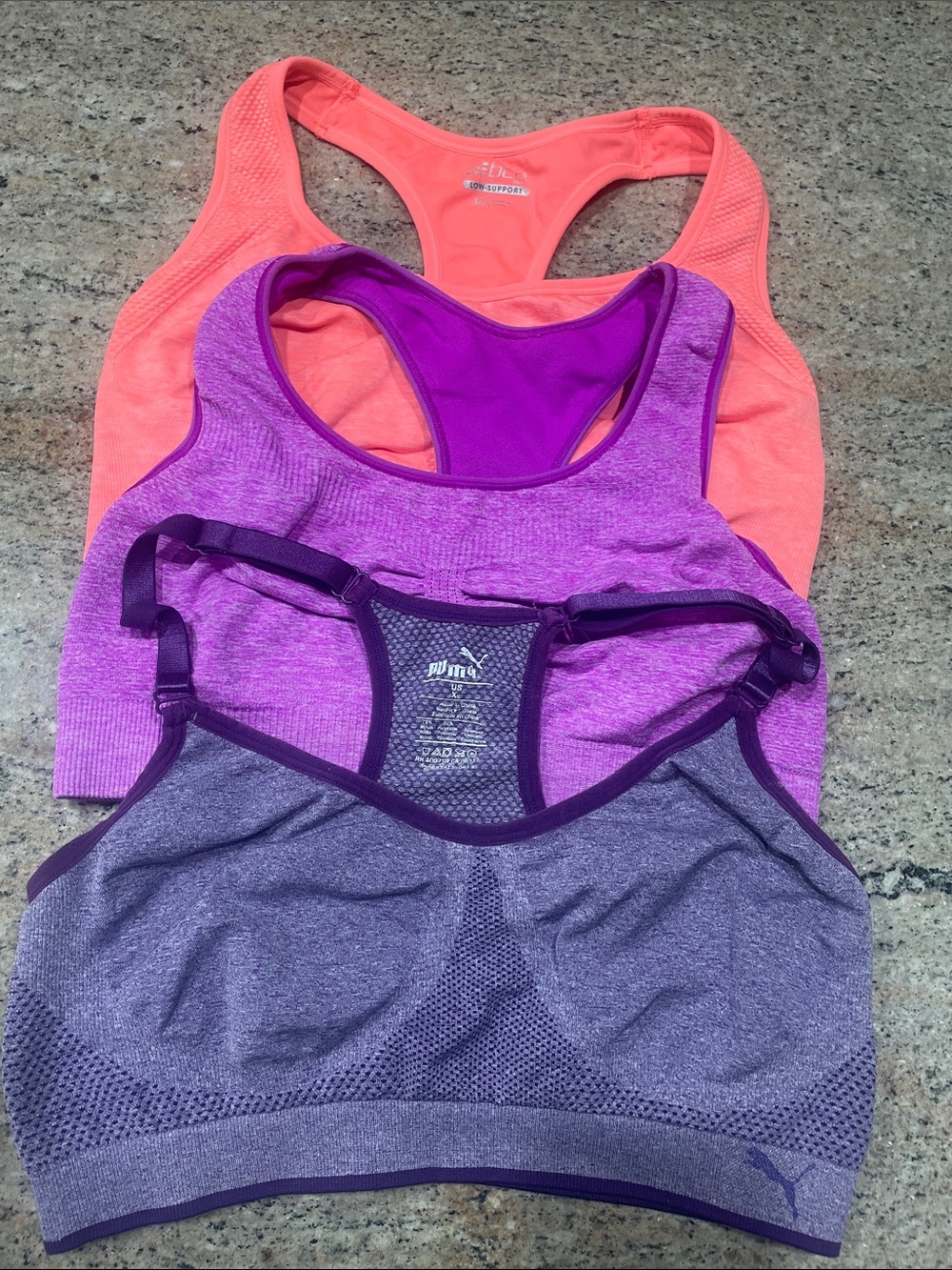 Puma Women’s Coral and Purple/Purple-Gray Sports Bra Set